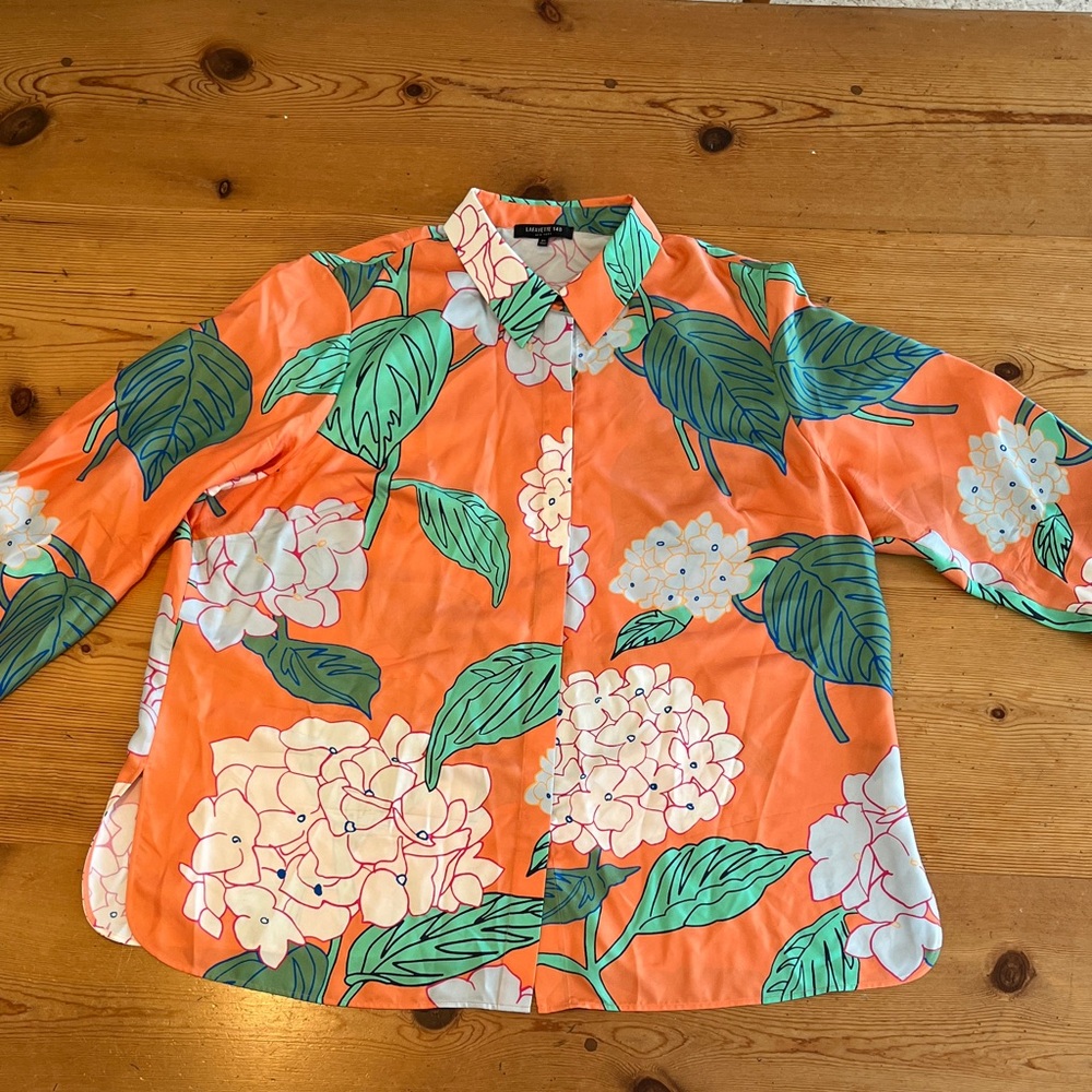Lafayette 148 New York Orange and Green Floral Shirt